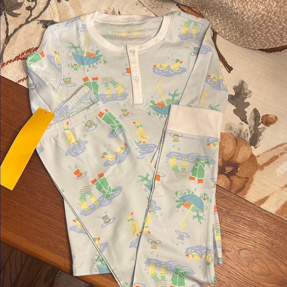The Beaufort Bonnet Company Playful Duck Pajama Set - Light Blue and Yellow
